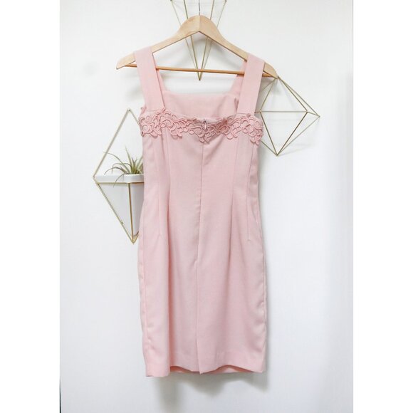 y2k Powder Pink Sundress, Classic Summer Dress w/ Lace Detail, Light Pink Party - Picture 5 of 5